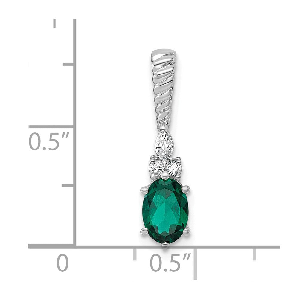 14K White Gold Polish Diamond and Lab Created Emerald Twisted Chain Slide
