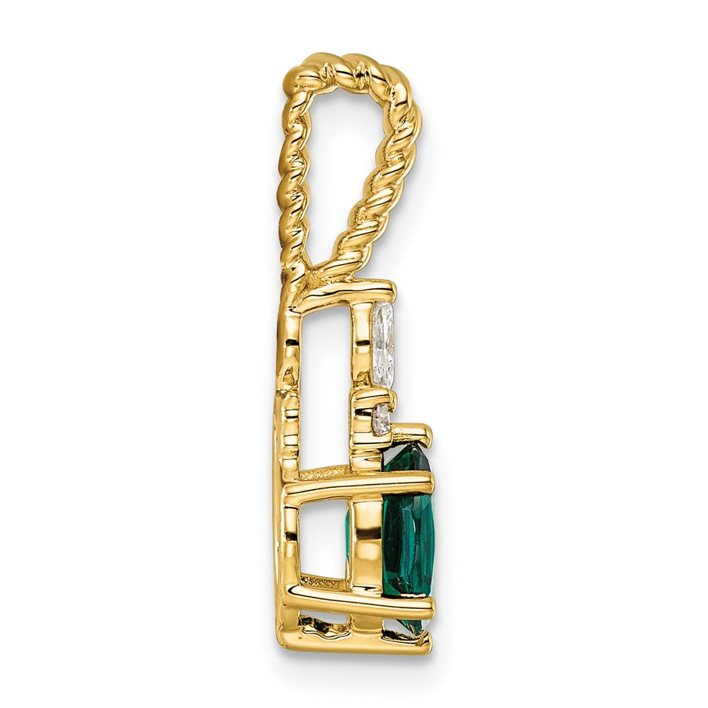 14K Polish Diamond and Lab Created Emerald Twisted Chain Slide