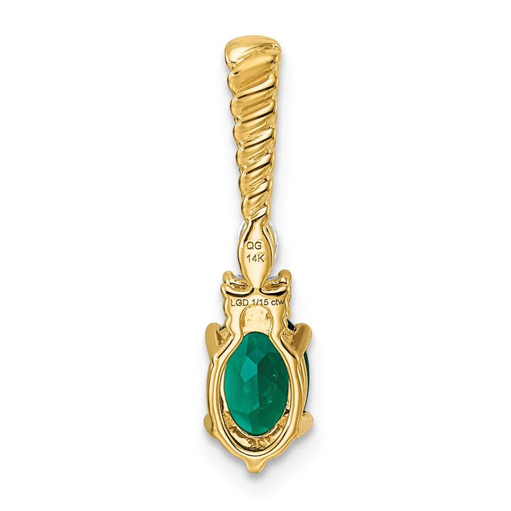 14K Polish Diamond and Lab Created Emerald Twisted Chain Slide