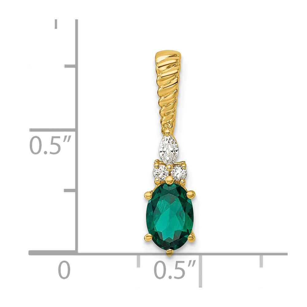 14K Polish Diamond and Lab Created Emerald Twisted Chain Slide