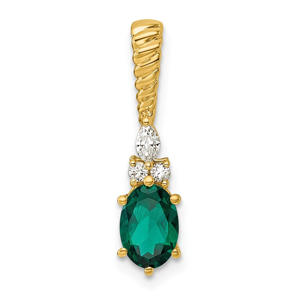 14K Polish Diamond and Lab Created Emerald Twisted Chain Slide