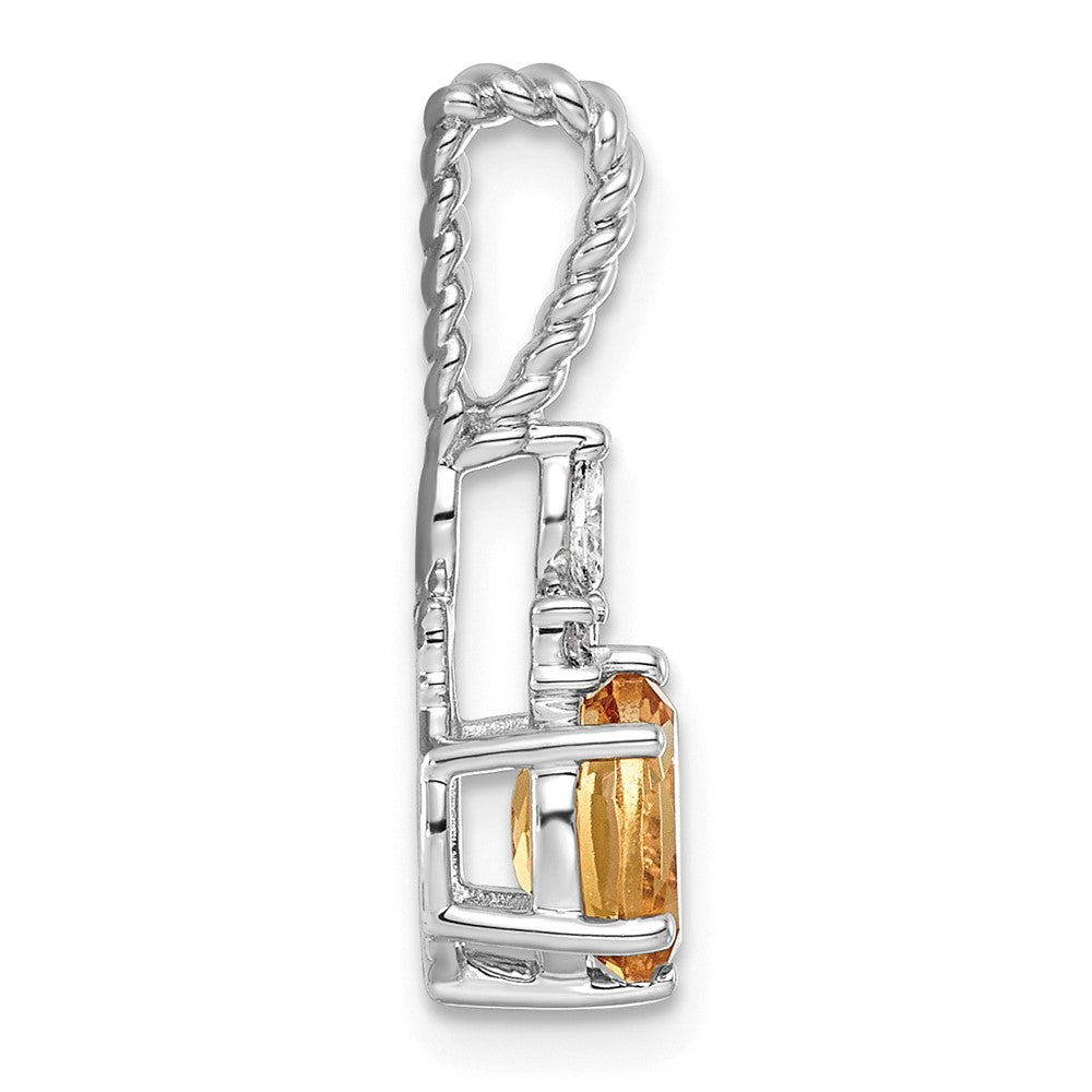 14K White Gold Polished Diamond and Citrine Twisted Chain Slide