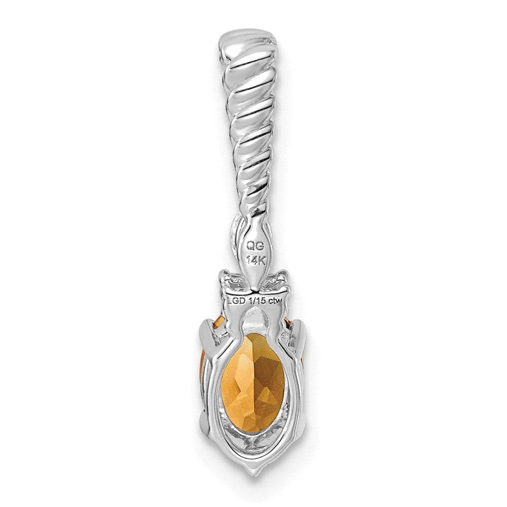14K White Gold Polished Diamond and Citrine Twisted Chain Slide