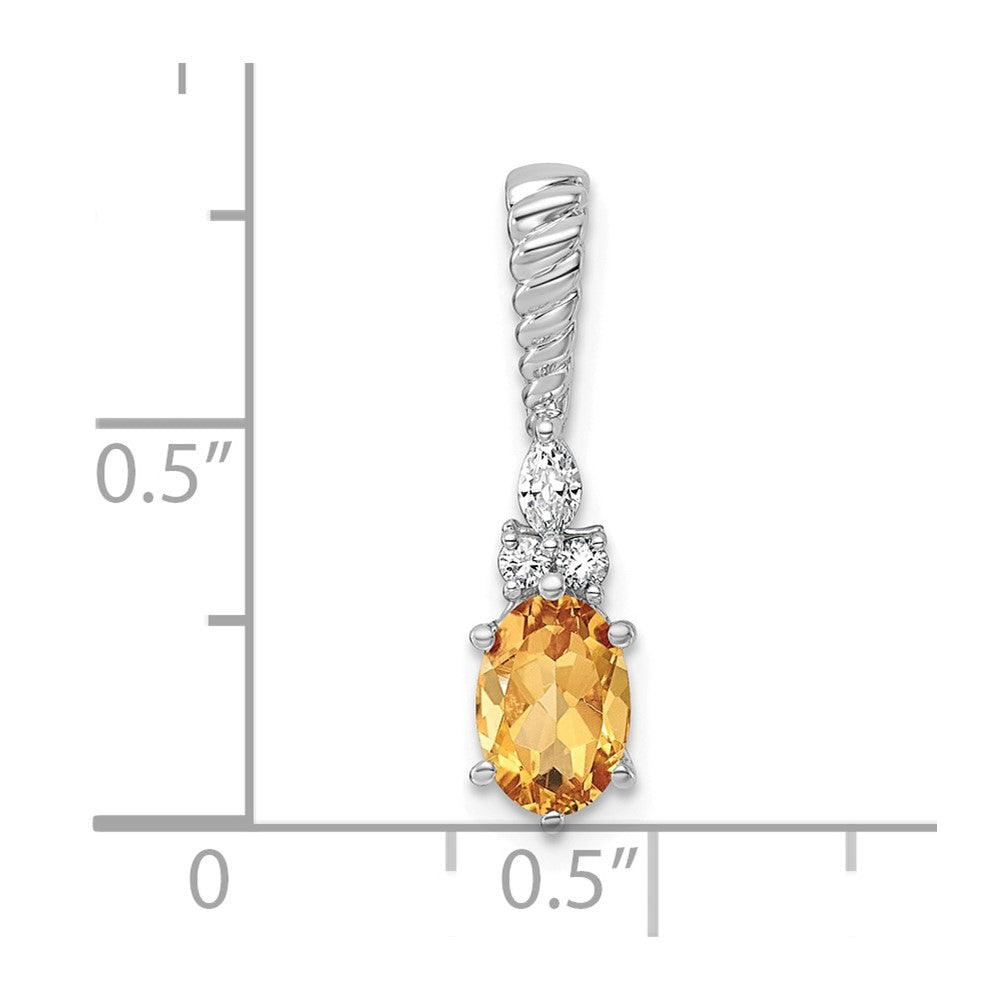 14K White Gold Polished Diamond and Citrine Twisted Chain Slide