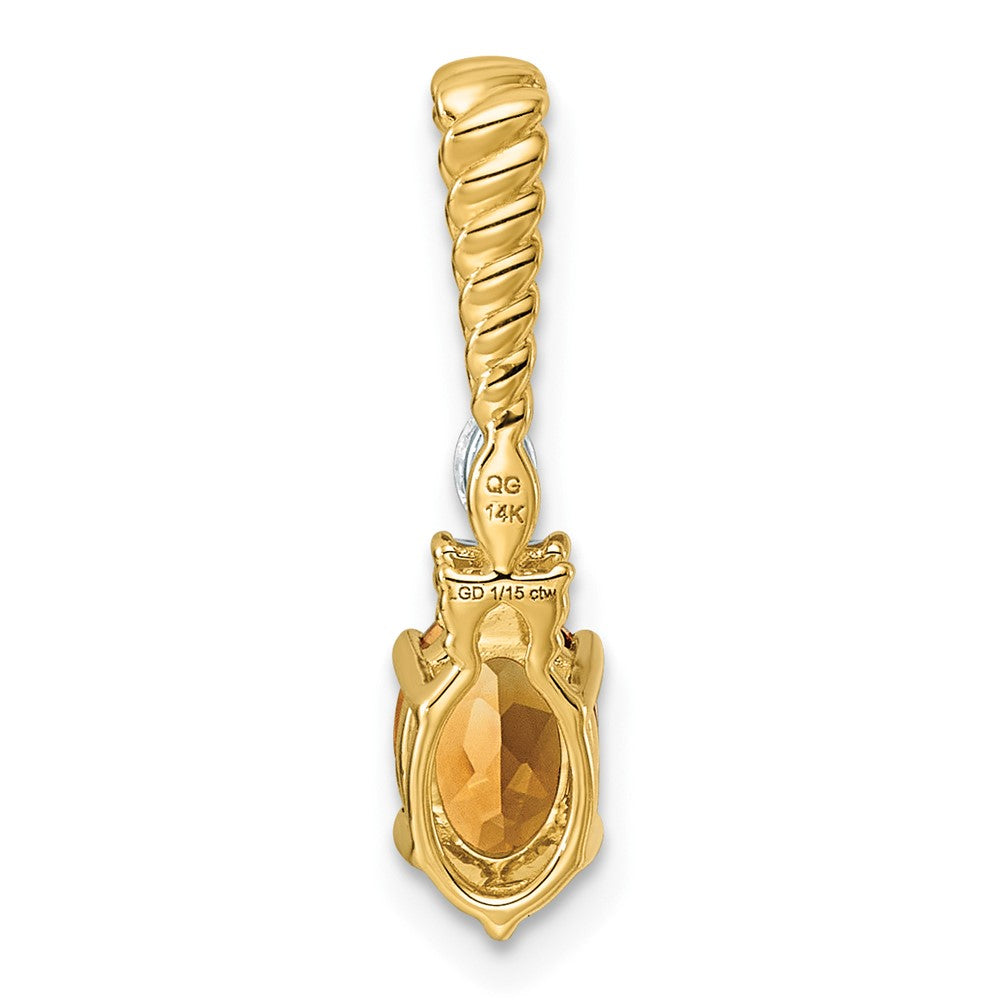 14K Polished Diamond and Citrine Twisted Chain Slide