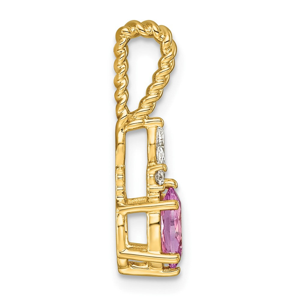 14K Polish Diamond & Lab Created Pink Sapphire Twisted Chain Slide