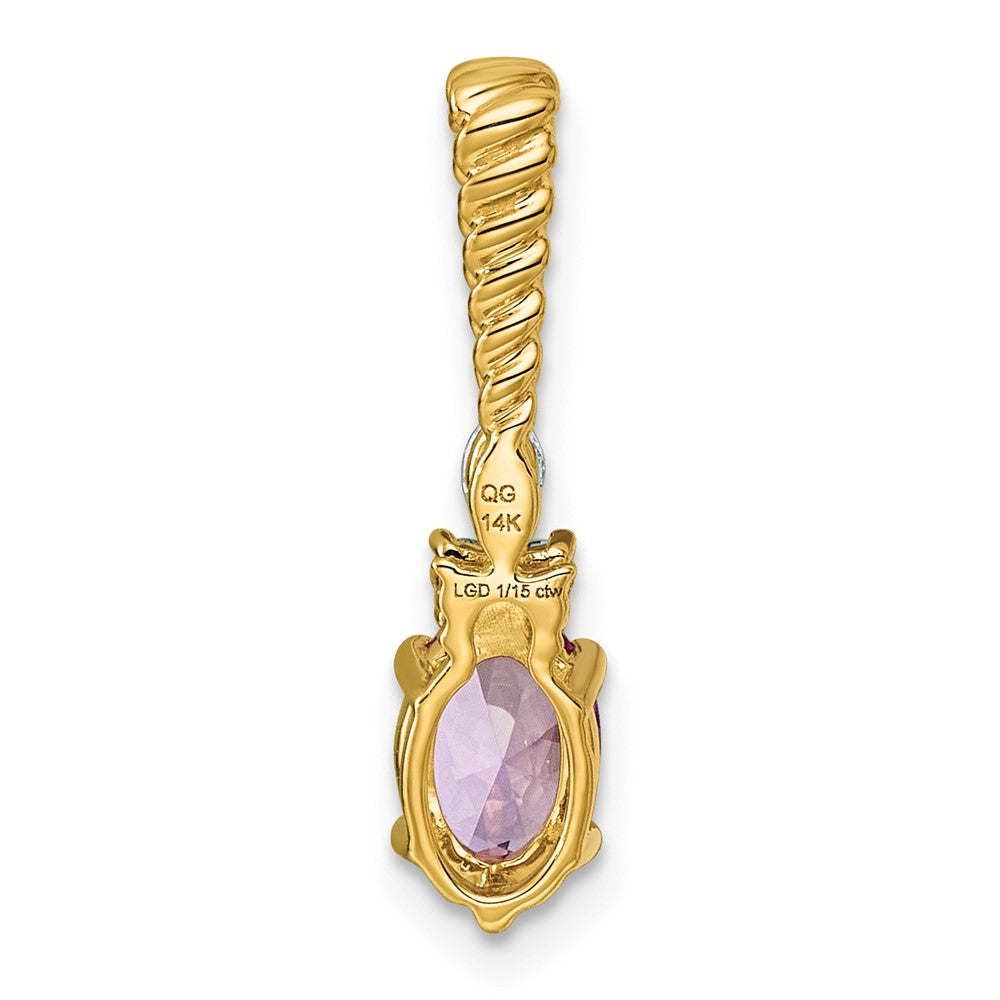 14K Polish Diamond & Lab Created Pink Sapphire Twisted Chain Slide