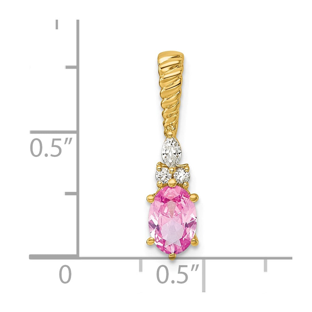 14K Polish Diamond & Lab Created Pink Sapphire Twisted Chain Slide