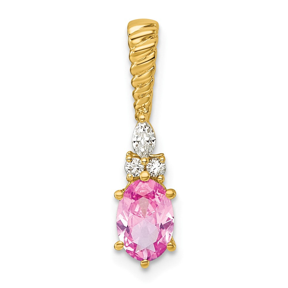 14K Polish Diamond & Lab Created Pink Sapphire Twisted Chain Slide