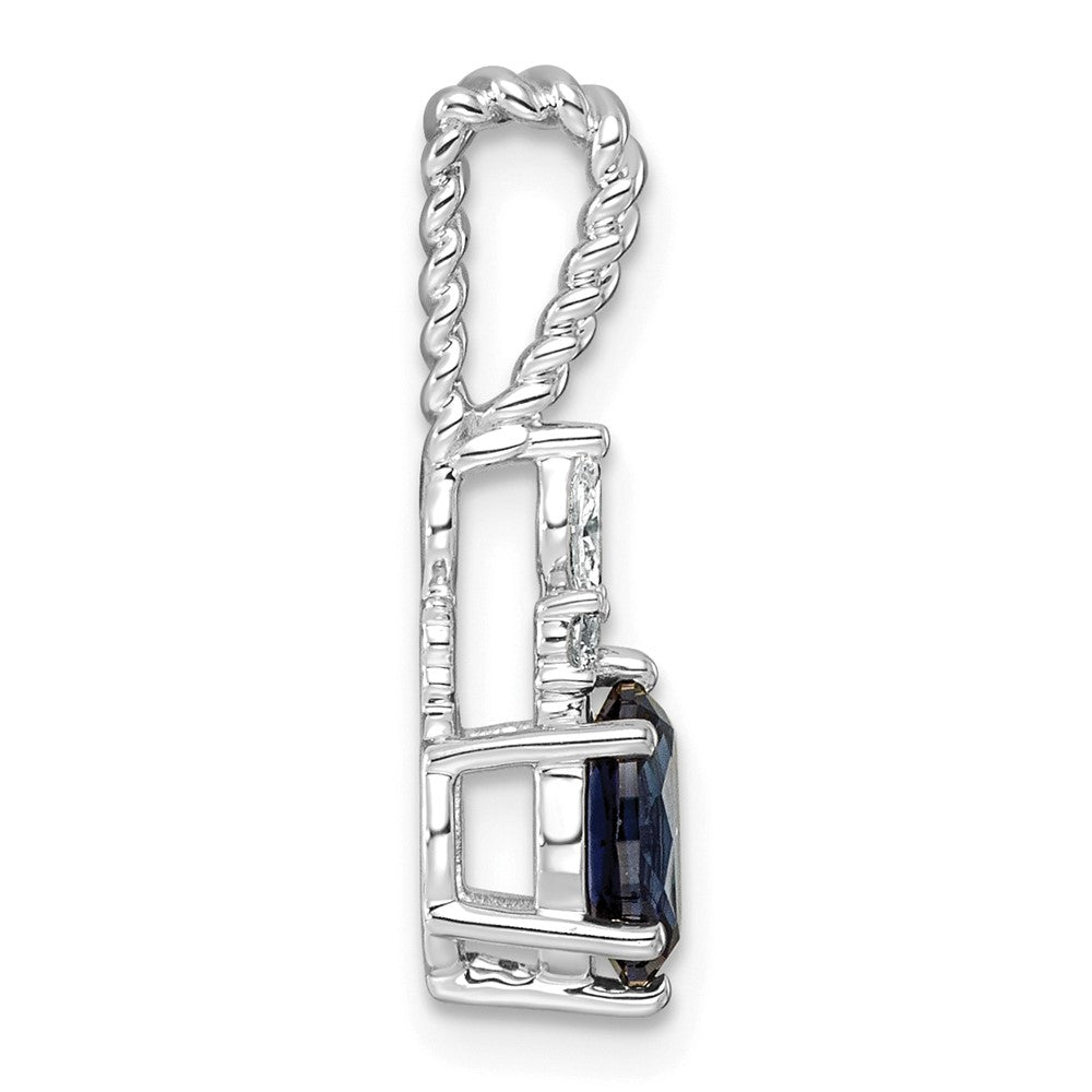 14K White Gold Polish Diamond and Lab Created Sapphire Twisted Chain Slide