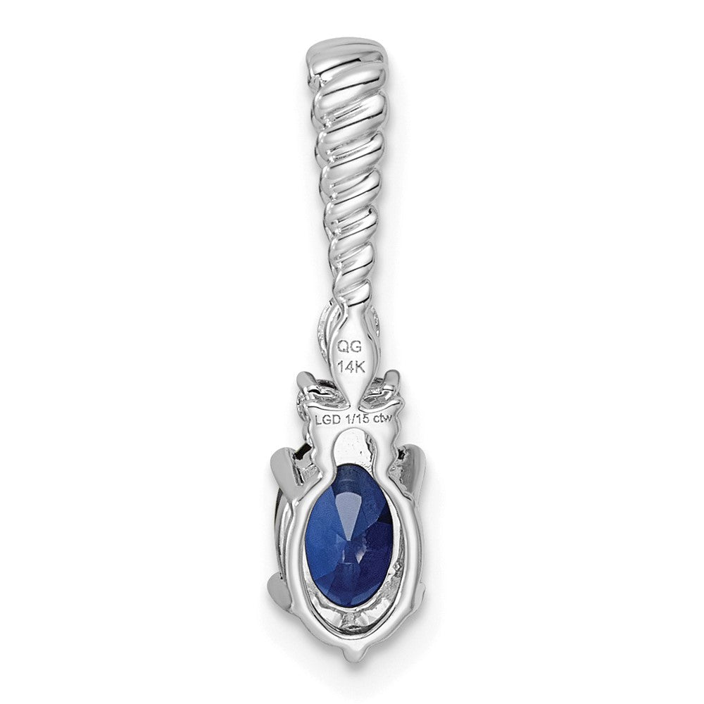 14K White Gold Polish Diamond and Lab Created Sapphire Twisted Chain Slide