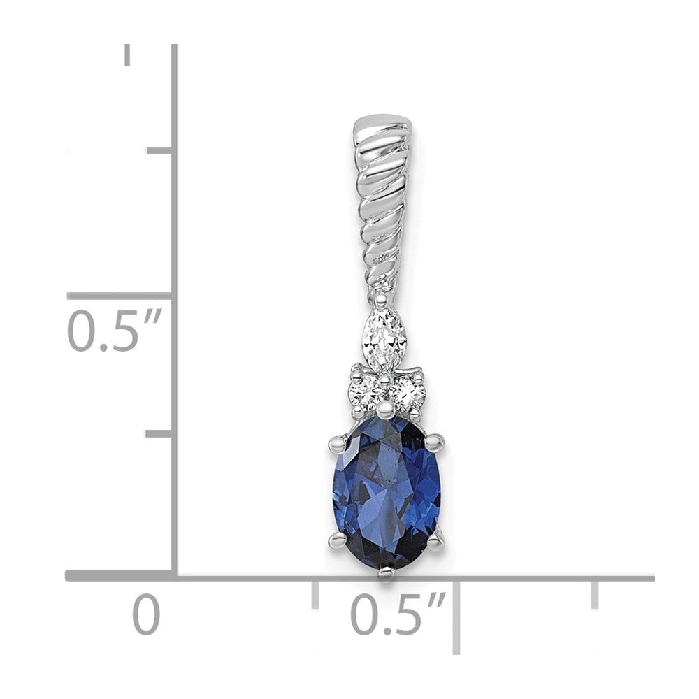 14K White Gold Polish Diamond and Lab Created Sapphire Twisted Chain Slide