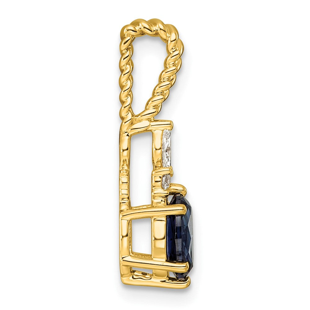 14K Polish Diamond and Lab Created Sapphire Twisted Chain Slide