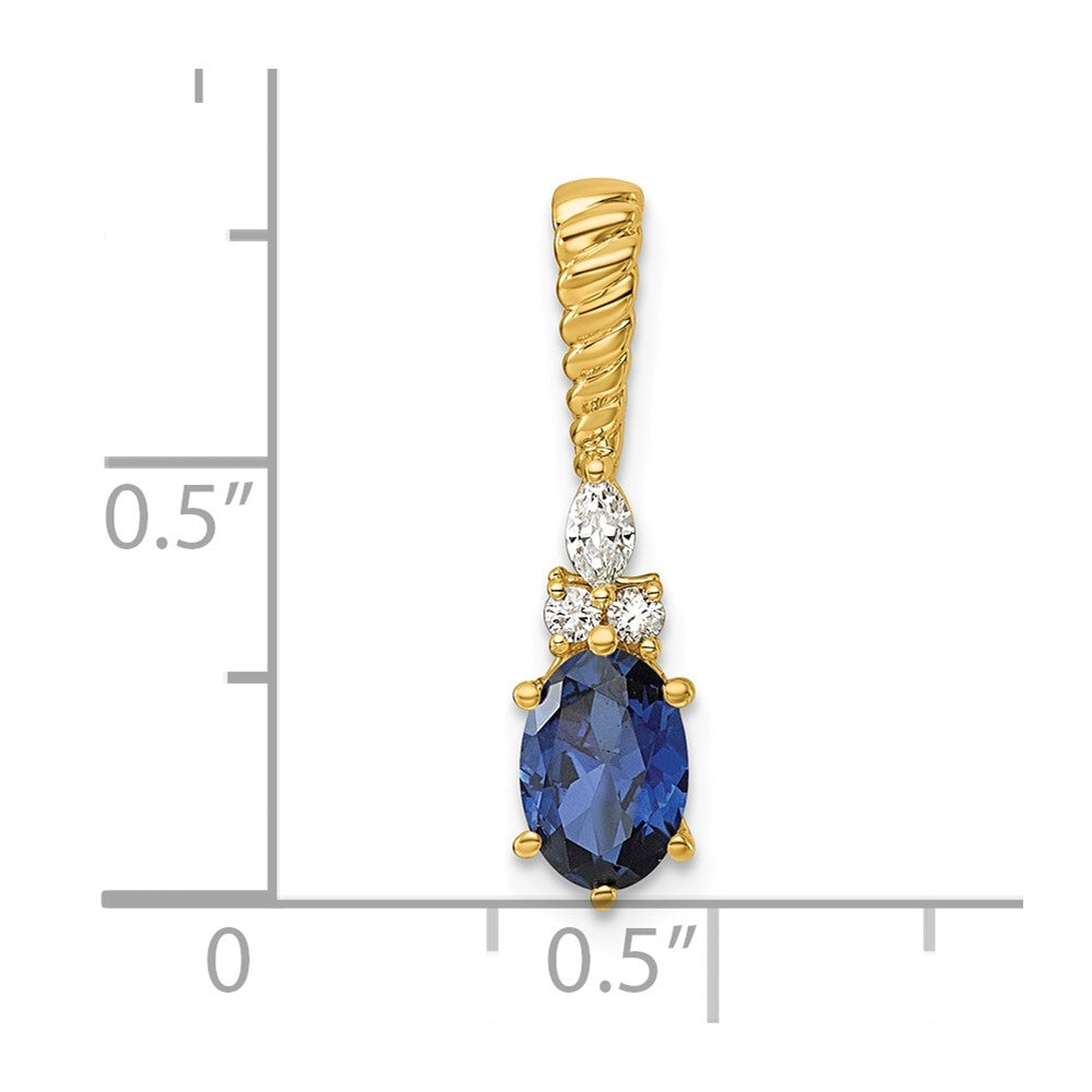 14K Polish Diamond and Lab Created Sapphire Twisted Chain Slide