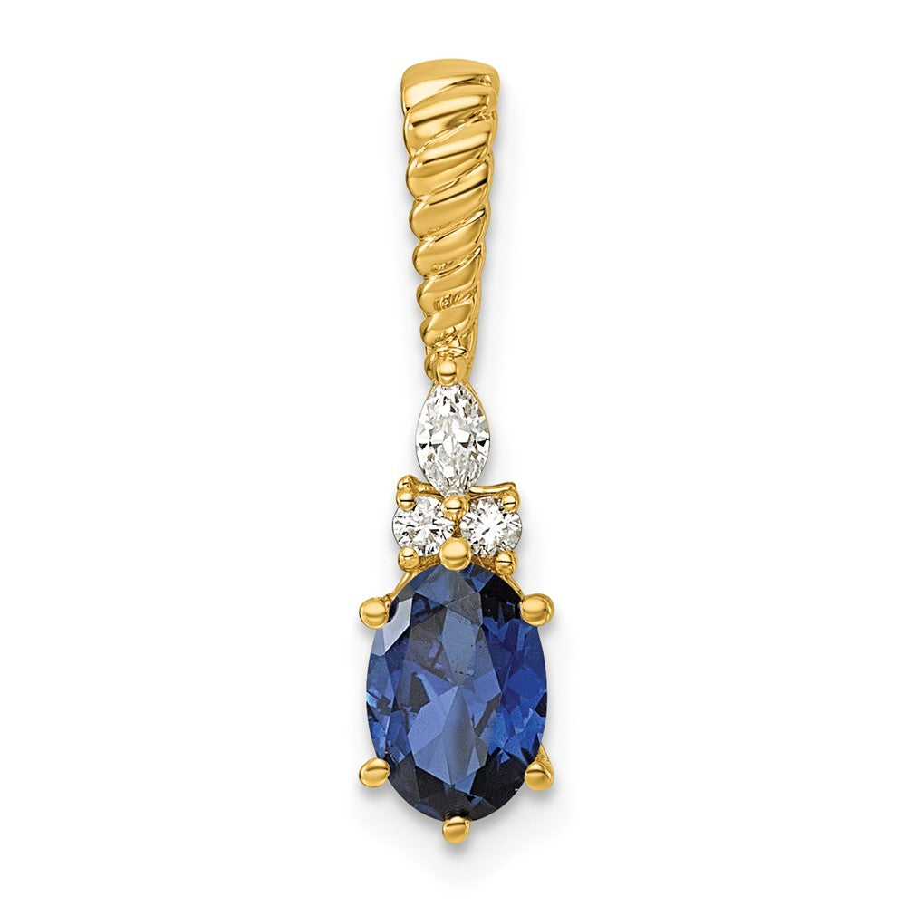 14K Polish Diamond and Lab Created Sapphire Twisted Chain Slide