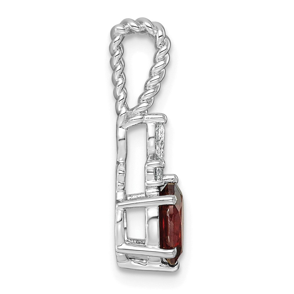 14K White Gold Polished Diamond and Garnet Twisted Chain Slide