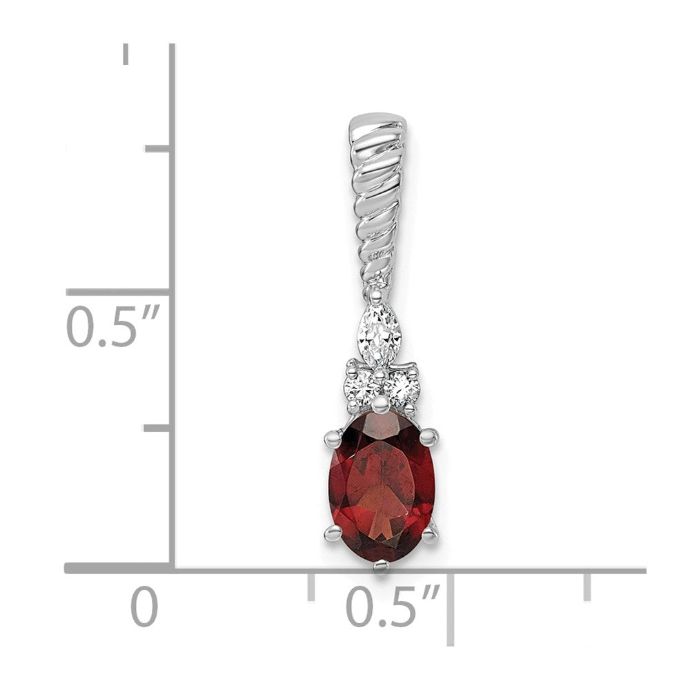 14K White Gold Polished Diamond and Garnet Twisted Chain Slide