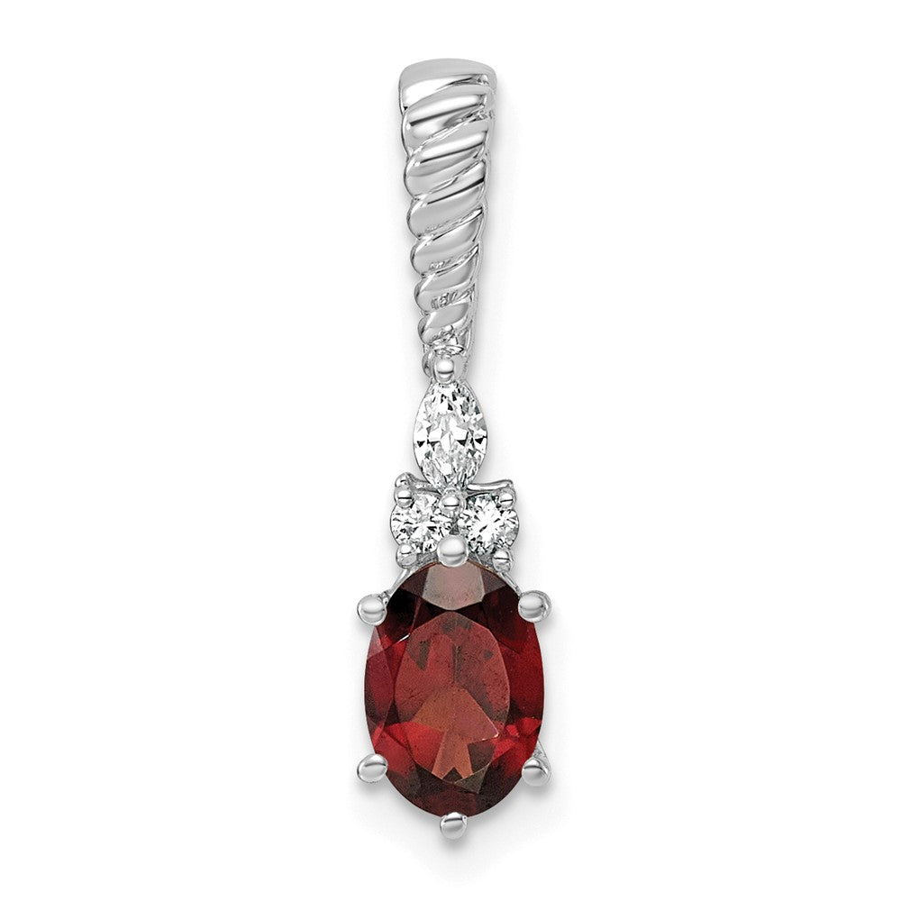 14K White Gold Polished Diamond and Garnet Twisted Chain Slide