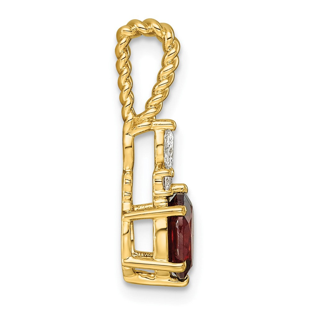 14K Polished Diamond and Garnet Twisted Chain Slide