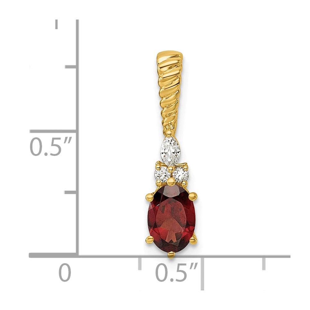14K Polished Diamond and Garnet Twisted Chain Slide
