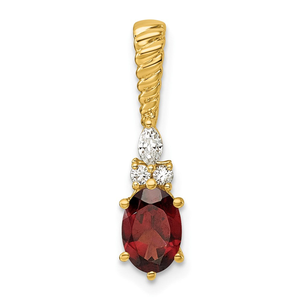 14K Polished Diamond and Garnet Twisted Chain Slide