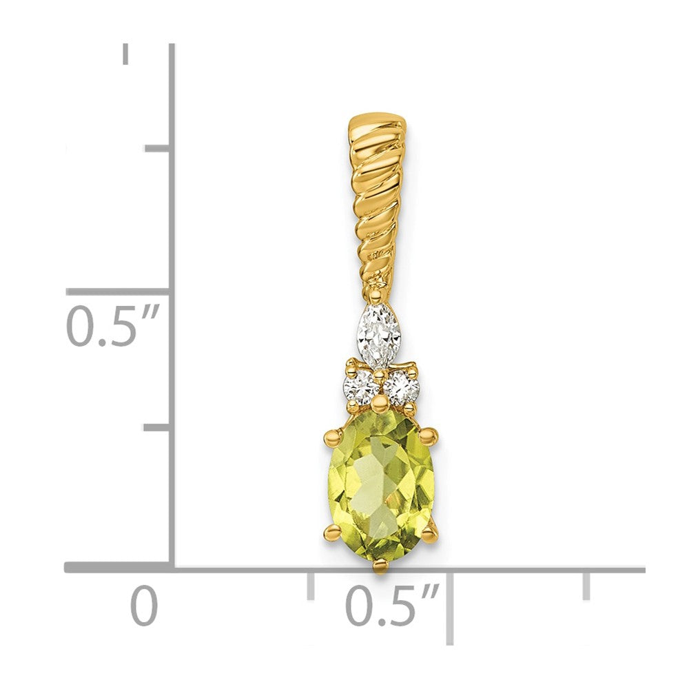 14K Polished Diamond and Peridot Twisted Chain Slide