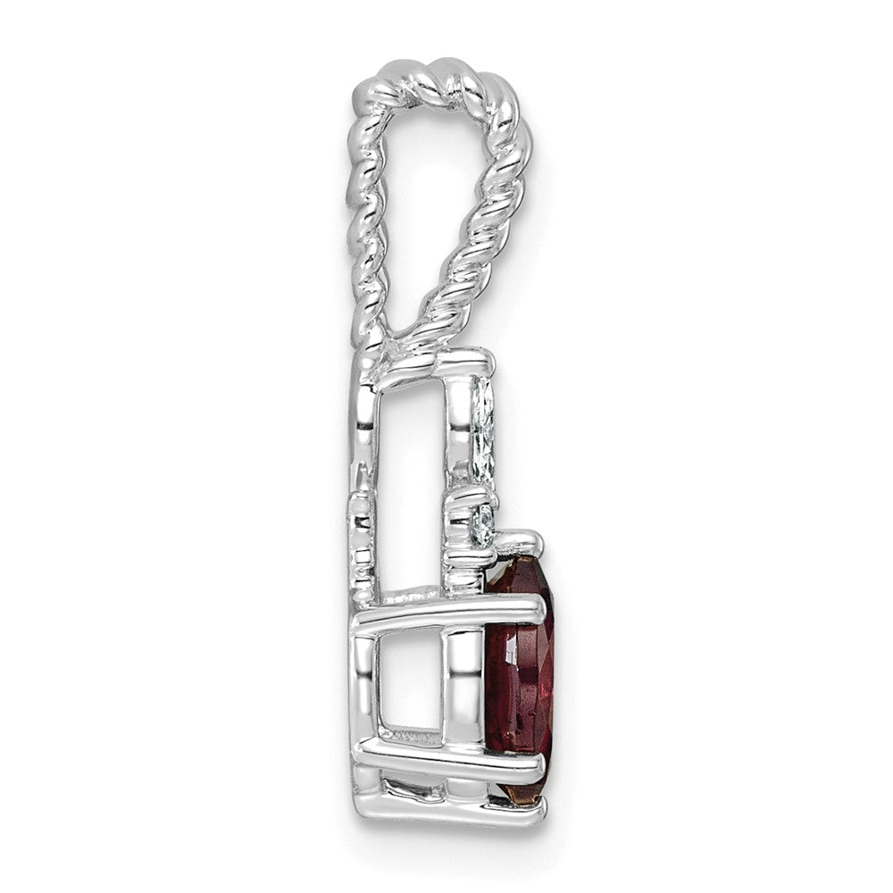 14K White Gold Polished Diamond and Rhodolite Garnet Twisted Chain Slide