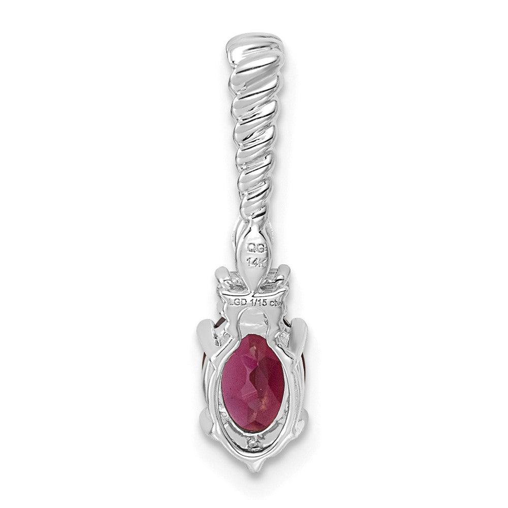 14K White Gold Polished Diamond and Rhodolite Garnet Twisted Chain Slide