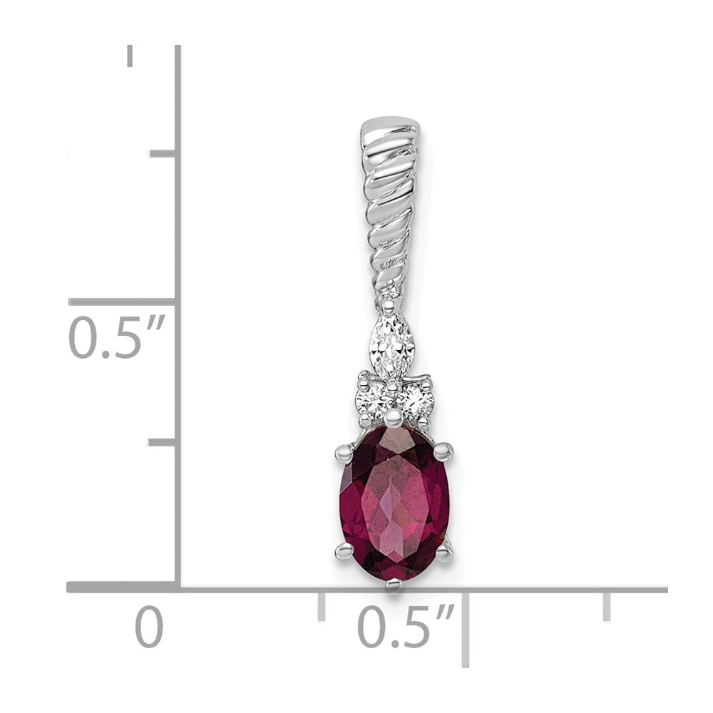 14K White Gold Polished Diamond and Rhodolite Garnet Twisted Chain Slide