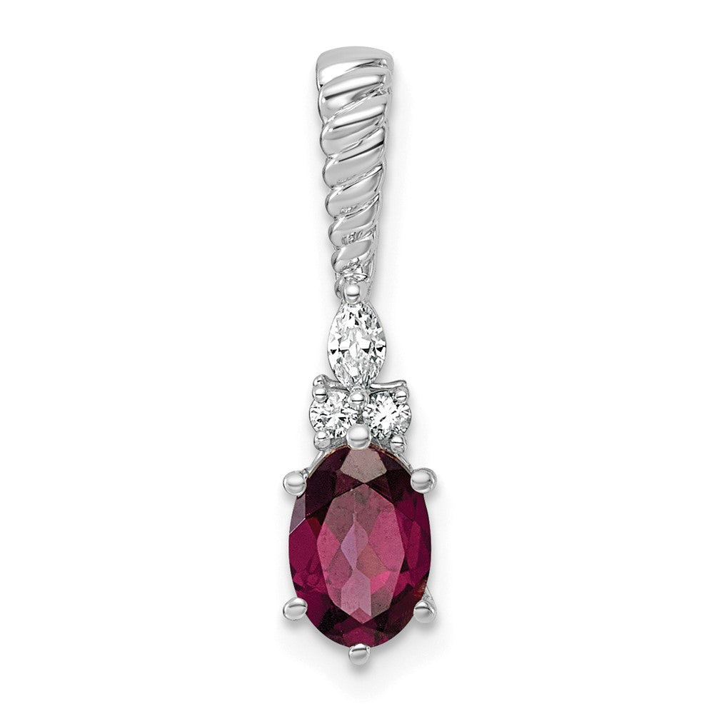 14K White Gold Polished Diamond and Rhodolite Garnet Twisted Chain Slide