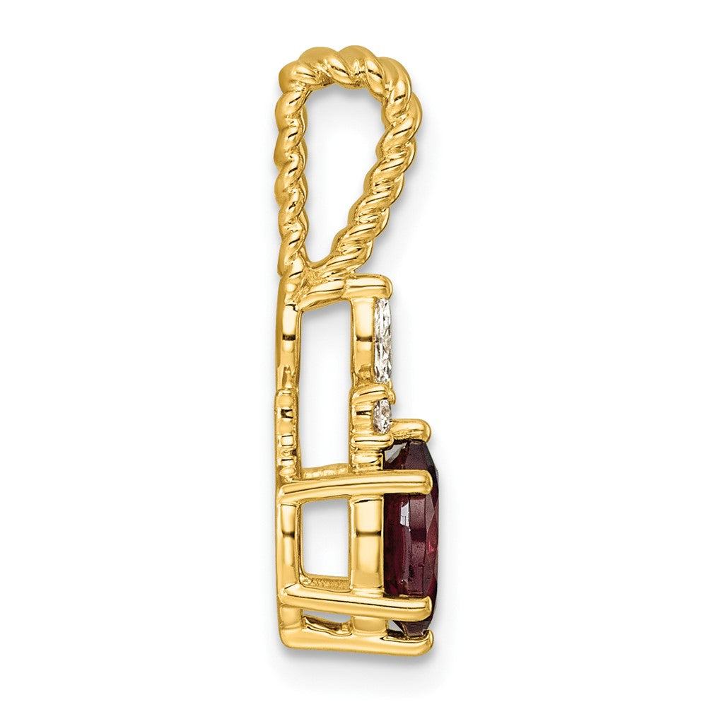 14K Polished Diamond and Rhodolite Garnet Twisted Chain Slide