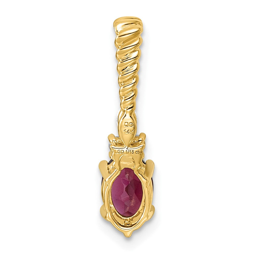 14K Polished Diamond and Rhodolite Garnet Twisted Chain Slide