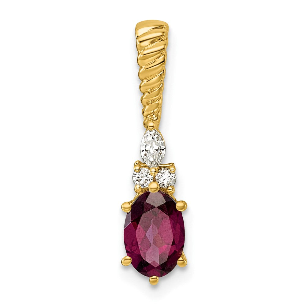 14K Polished Diamond and Rhodolite Garnet Twisted Chain Slide