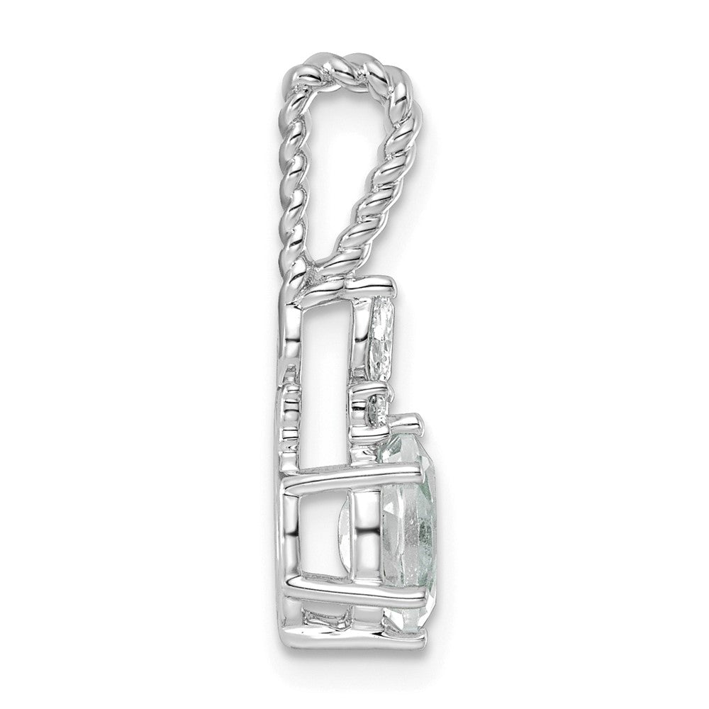 14K White Gold Polished Diamond and White Topaz Twisted Chain Slide