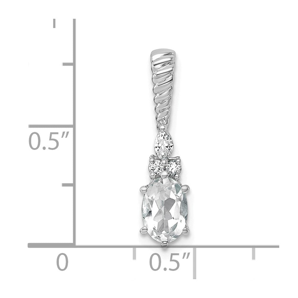 14K White Gold Polished Diamond and White Topaz Twisted Chain Slide