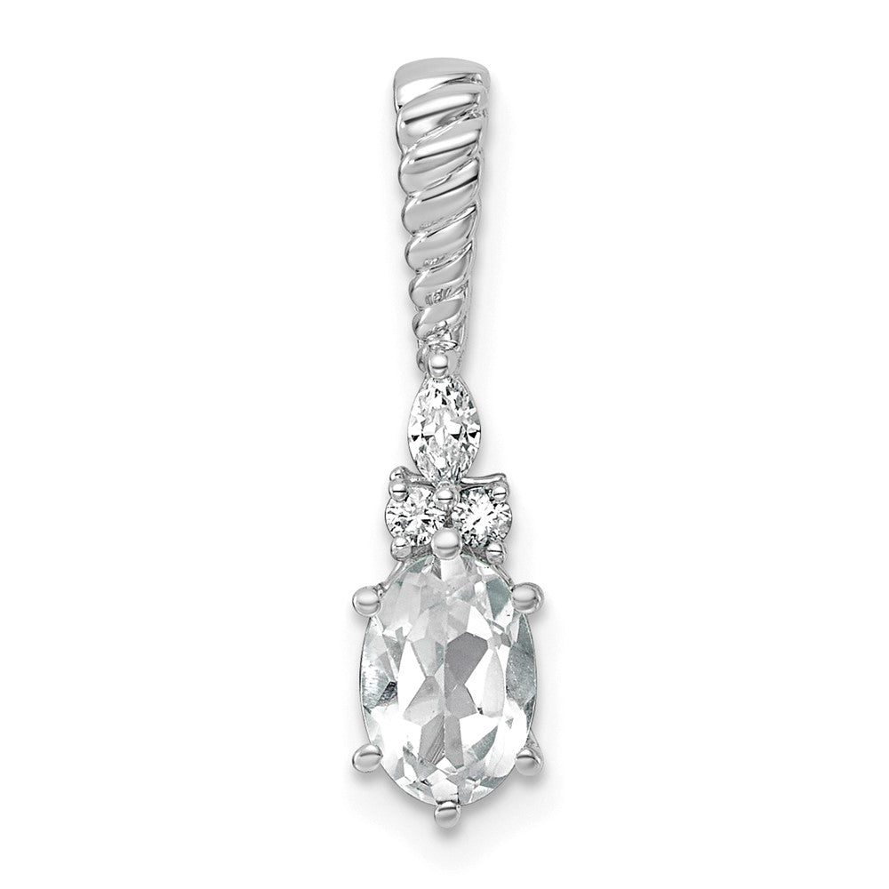 14K White Gold Polished Diamond and White Topaz Twisted Chain Slide