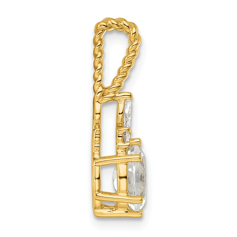 14K Polished Diamond and White Topaz Twisted Chain Slide