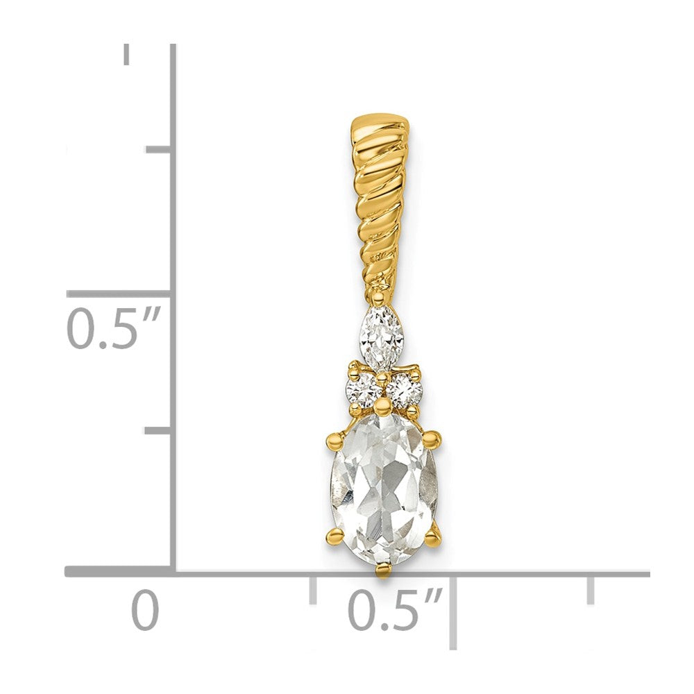 14K Polished Diamond and White Topaz Twisted Chain Slide