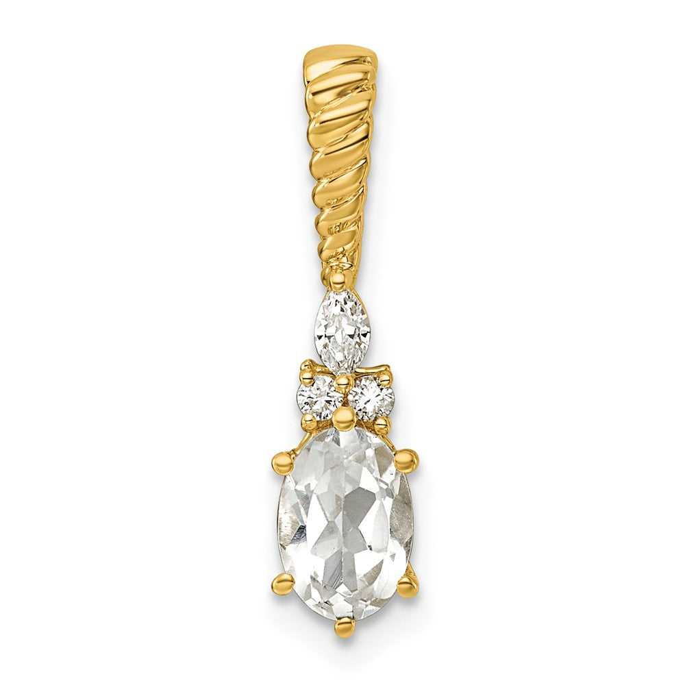 14K Polished Diamond and White Topaz Twisted Chain Slide
