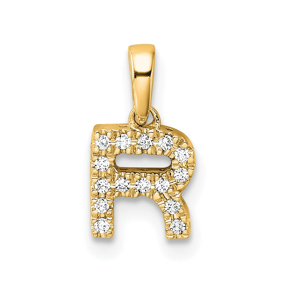 14K Diamond Letter R Initial with Bail Pendant