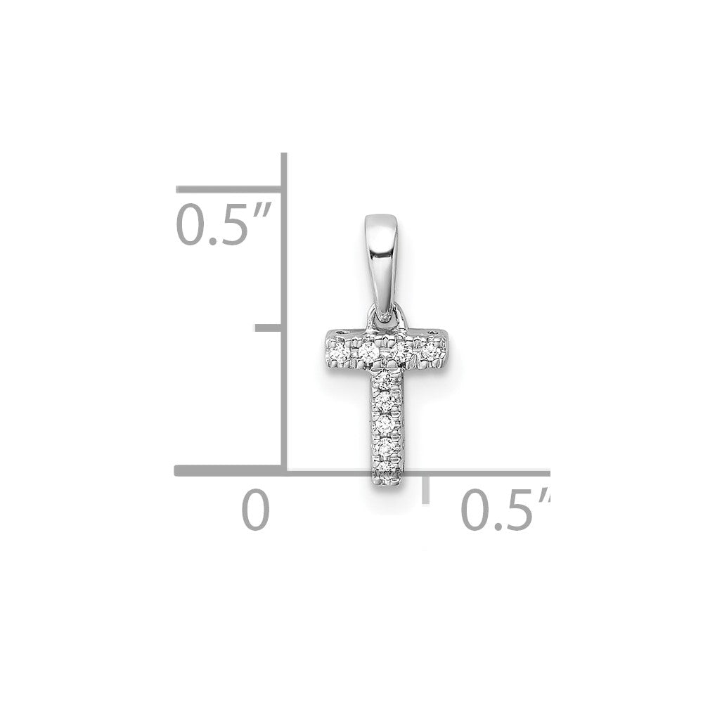 14K White Gold Diamond Letter T Initial with Bail Pendant