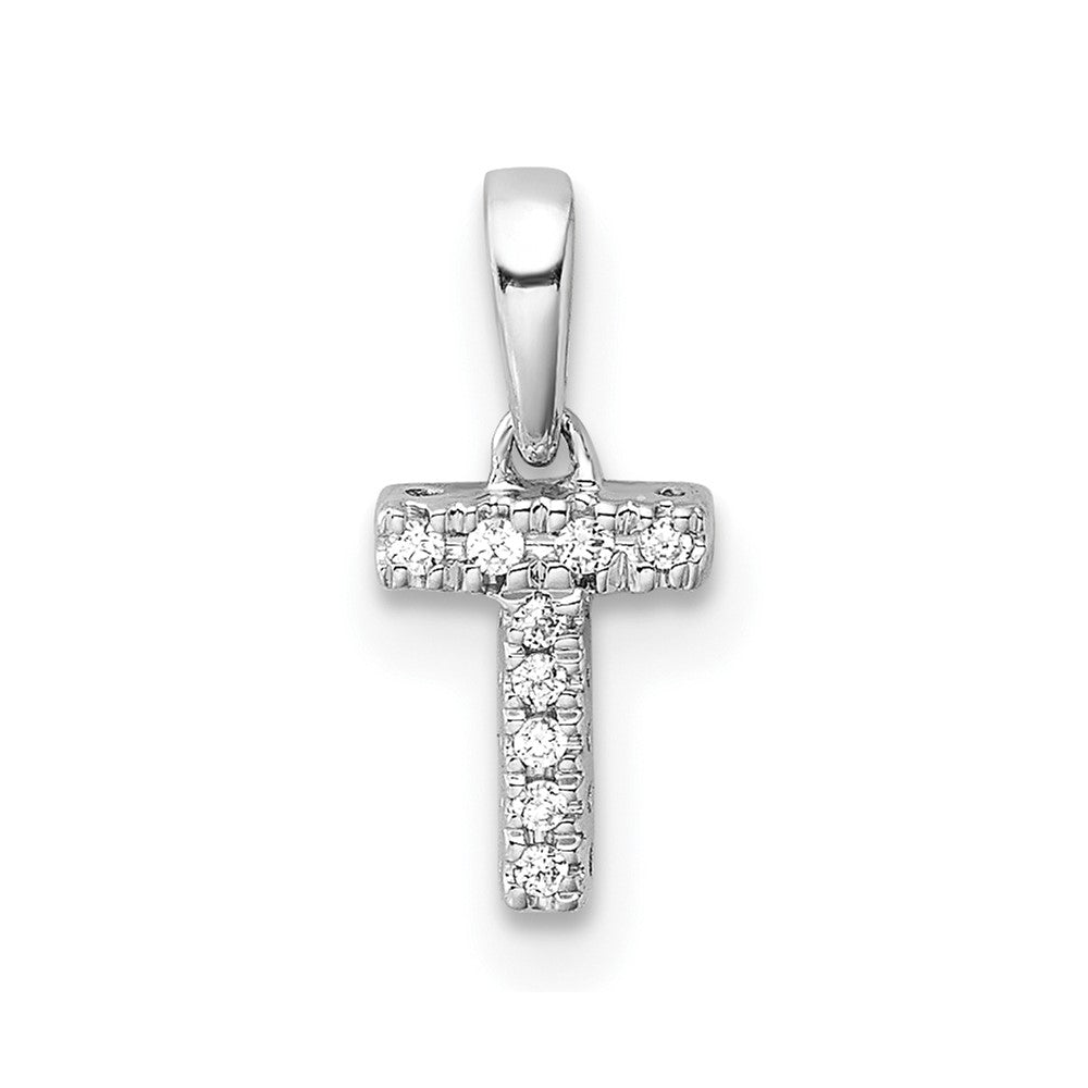 14K White Gold Diamond Letter T Initial with Bail Pendant