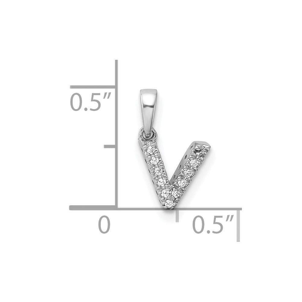14K White Gold Diamond Letter V Initial with Bail Pendant