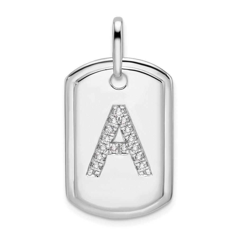 14K White Gold Diamond Initial A Dog Tag Charm