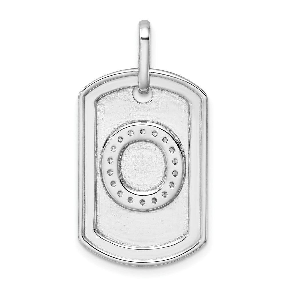 14K White Gold Diamond Initial O Dog Tag Charm