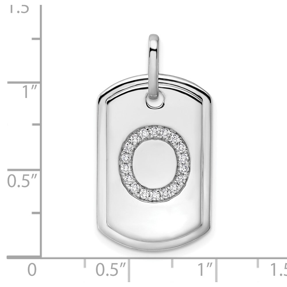14K White Gold Diamond Initial O Dog Tag Charm