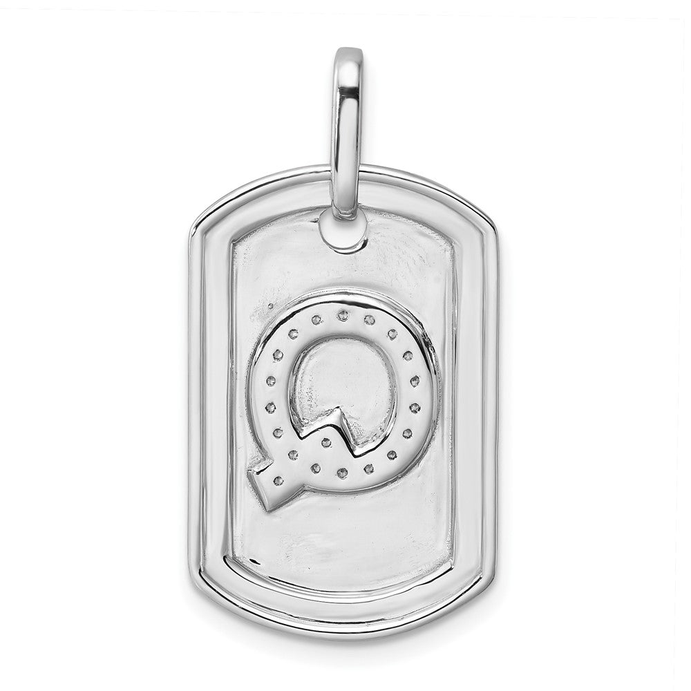 14K White Gold Diamond Initial Q Dog Tag Charm