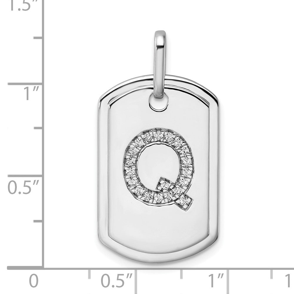 14K White Gold Diamond Initial Q Dog Tag Charm