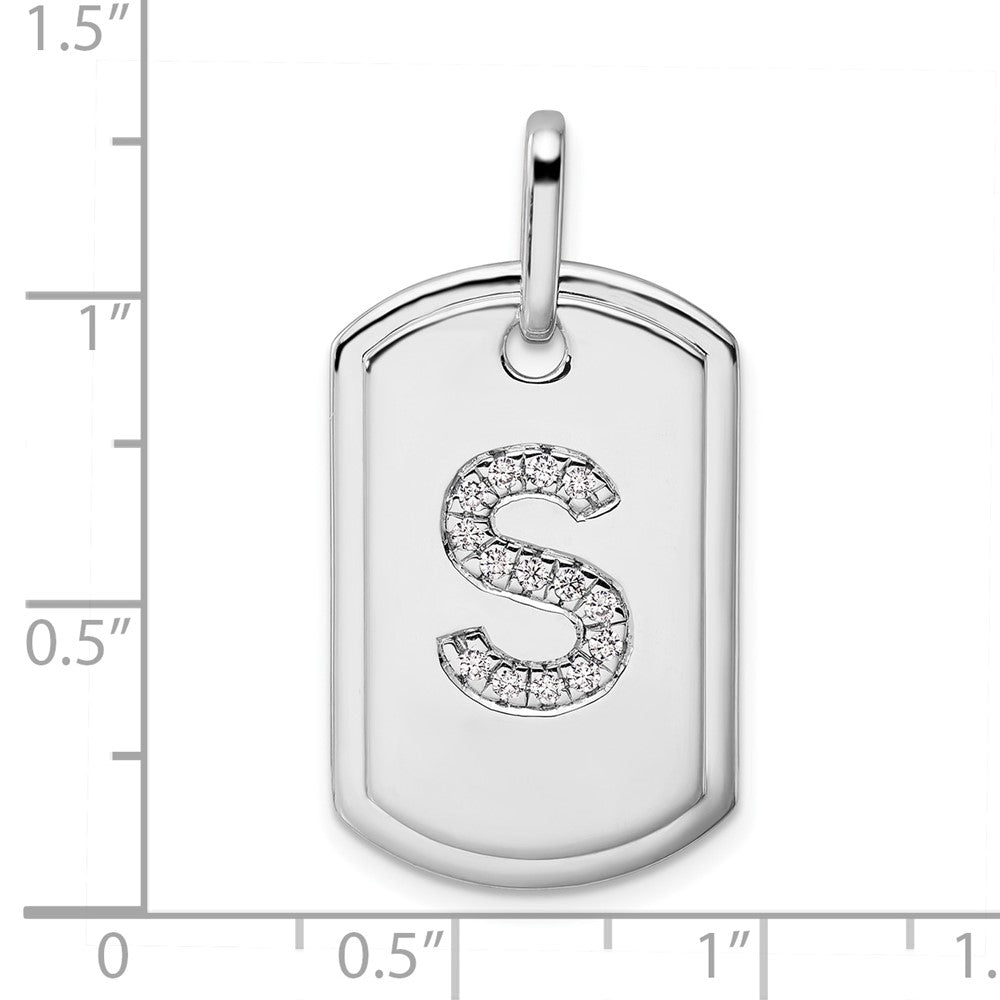 14K White Gold Diamond Initial S Dog Tag Charm