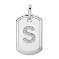 14K White Gold Diamond Initial S Dog Tag Charm